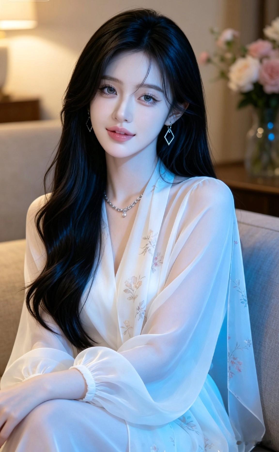 温柔优雅的少女，沉静的夜晚，梦中的柔情温柔系女性魅力温柔治愈款美女温柔甜美少