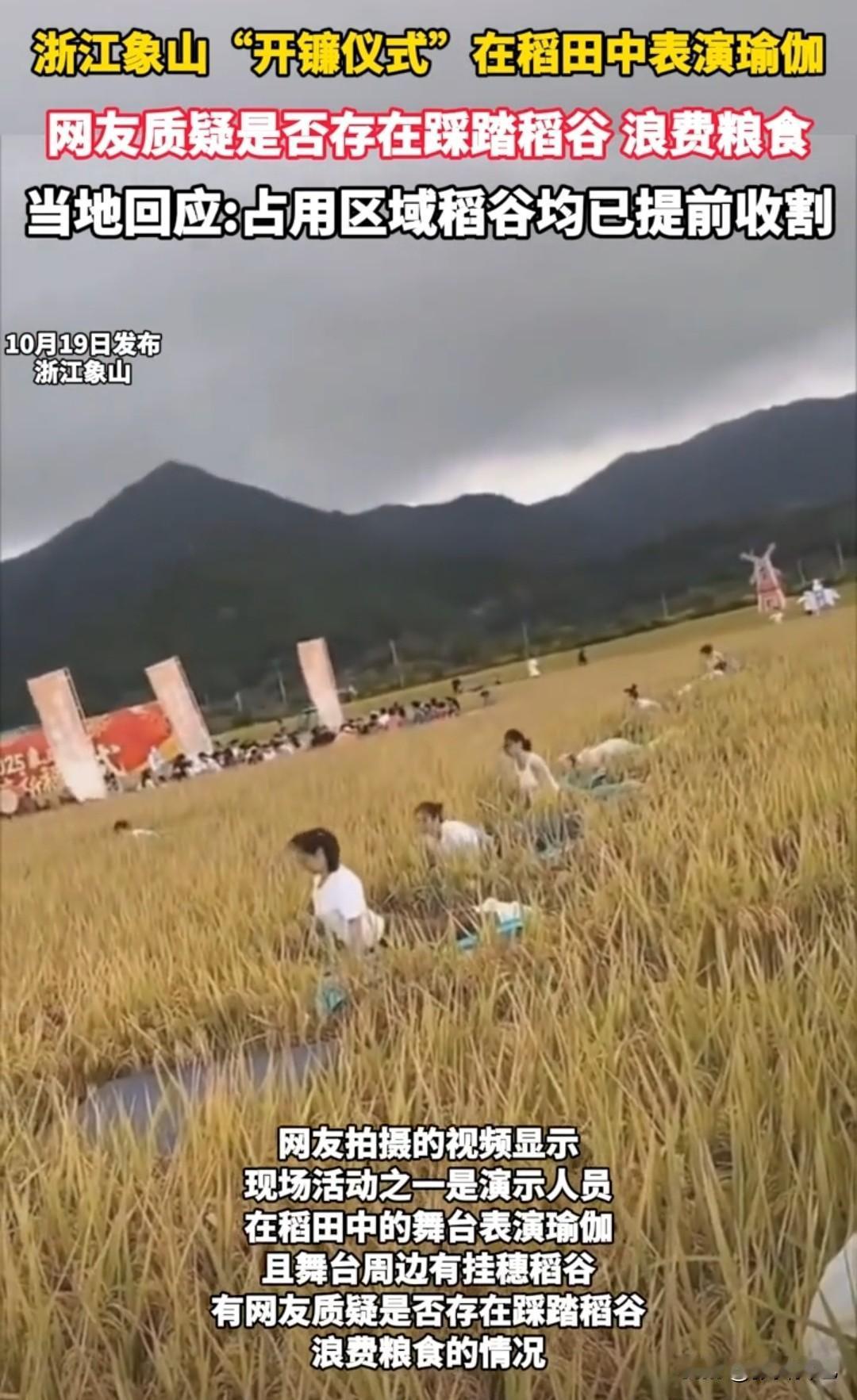 袁老看到这个视频，是不是会后悔让人吃太饱？近日，浙江宁波象山举行稻田开镰仪式