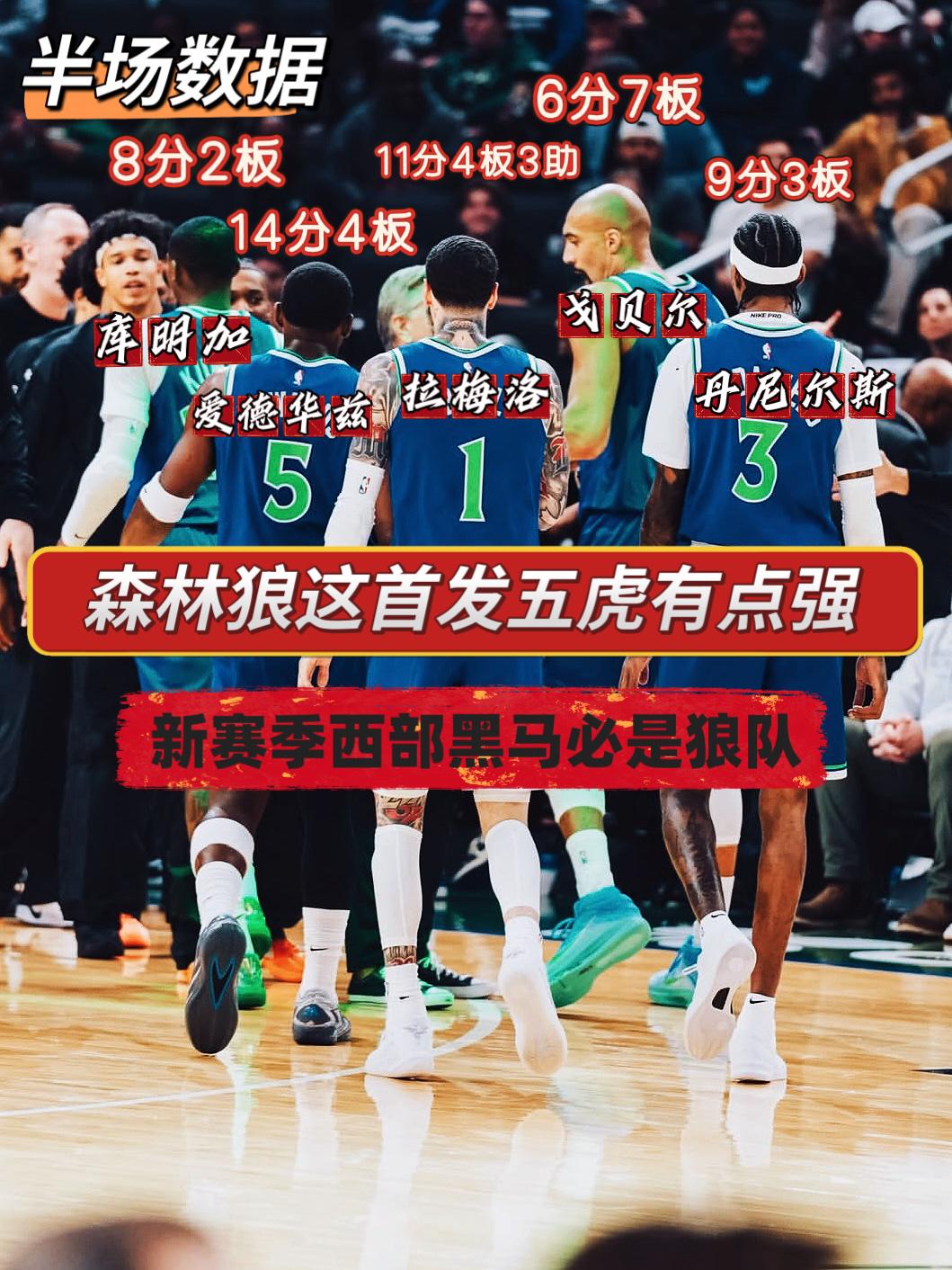 攻防一体！森林狼这套首发阵容已无短板！在今天NBA季前赛森林狼与雄鹿的上半场比