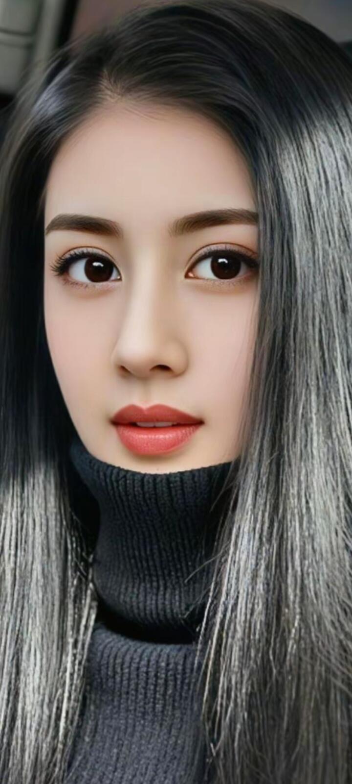 温柔黑发，甜美红唇，冬日里的温暖少女