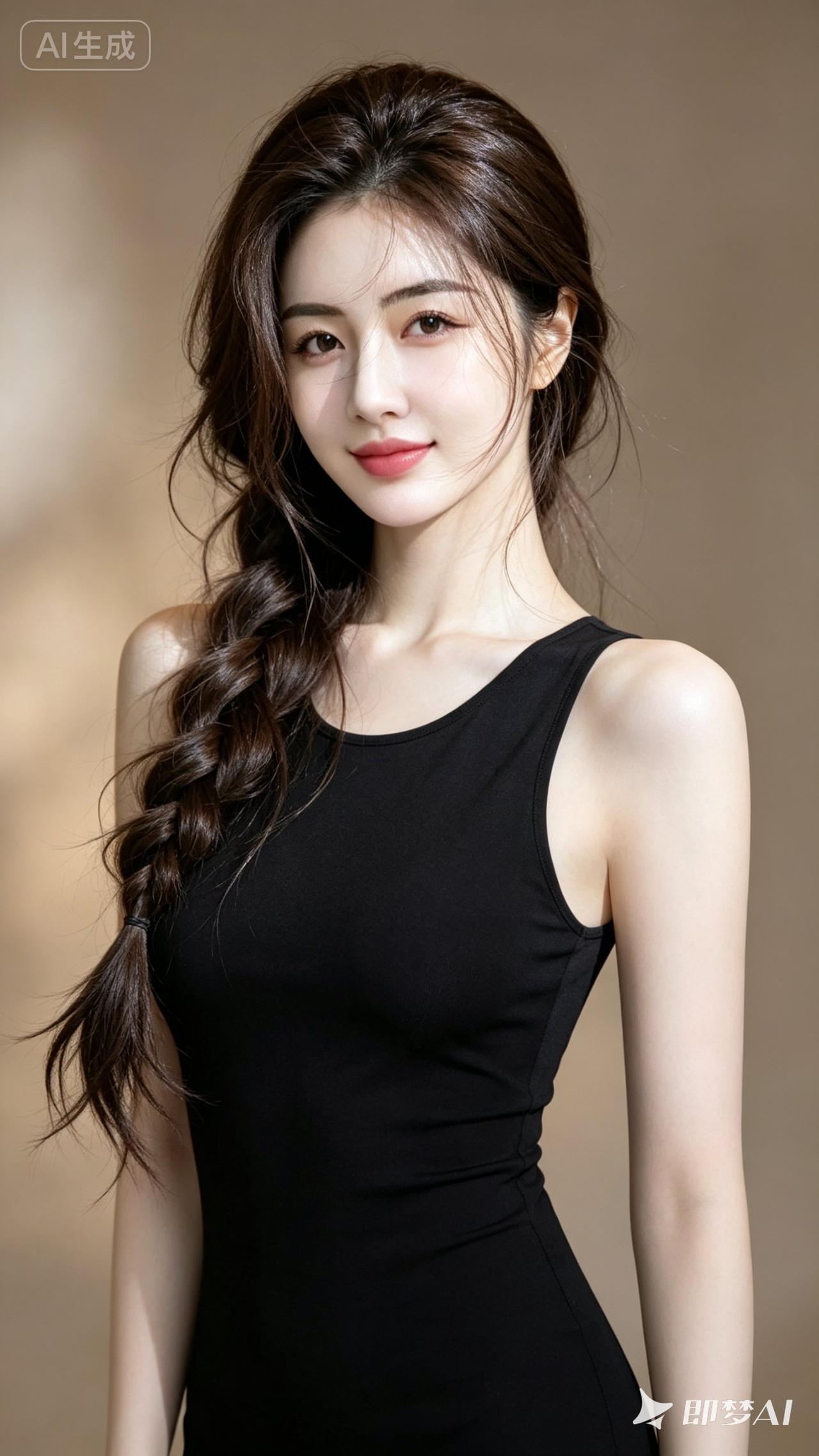 一个漂亮女孩穿着黑色连衣裙。