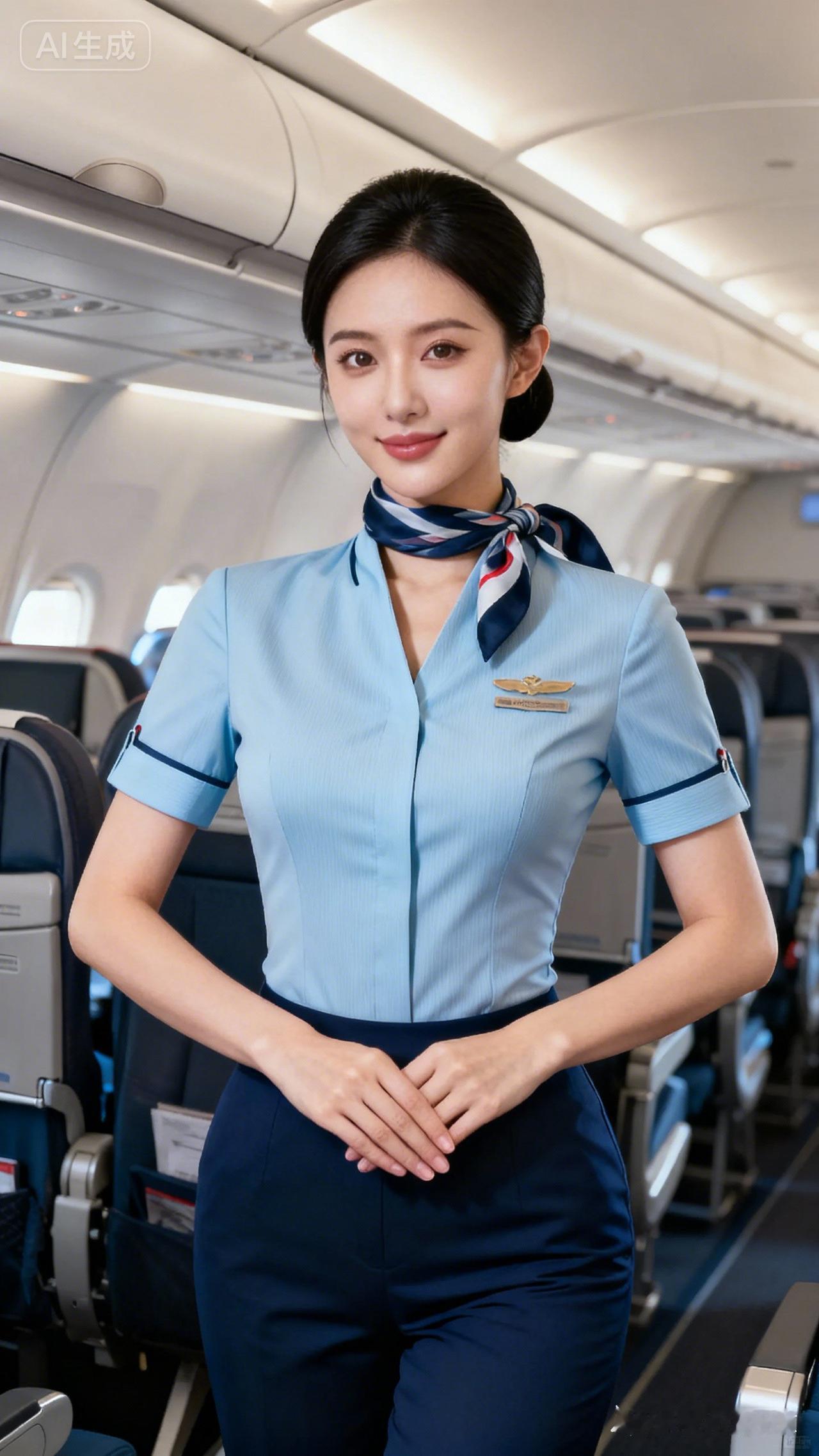 空姐微笑，机舱内优雅迷人！😊✨