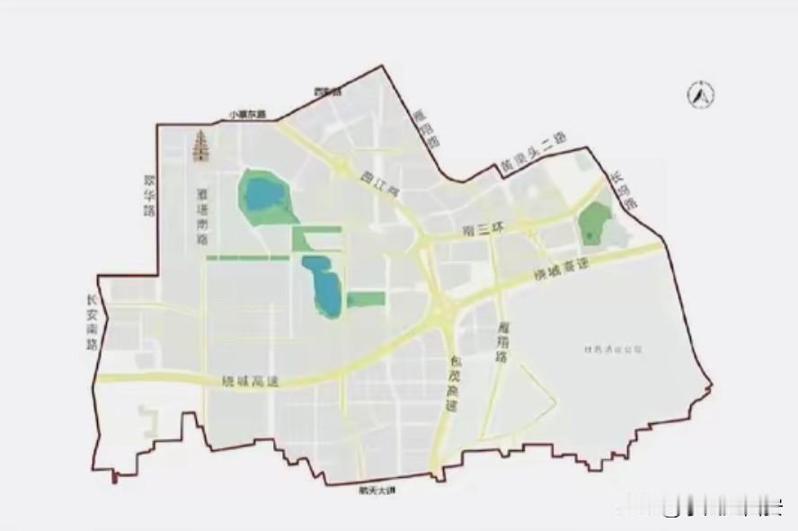 曲江新区辖区地图西起长安南路北至小寨东路，南至航天大道东至长鸣路，