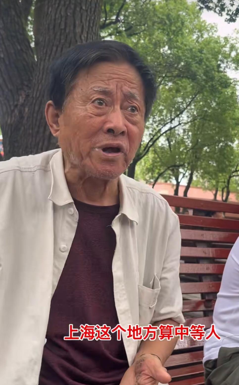 这位大爷说自己在上海是中等收入水平，有一套住房，八十万存款(可能在股市里)，还有