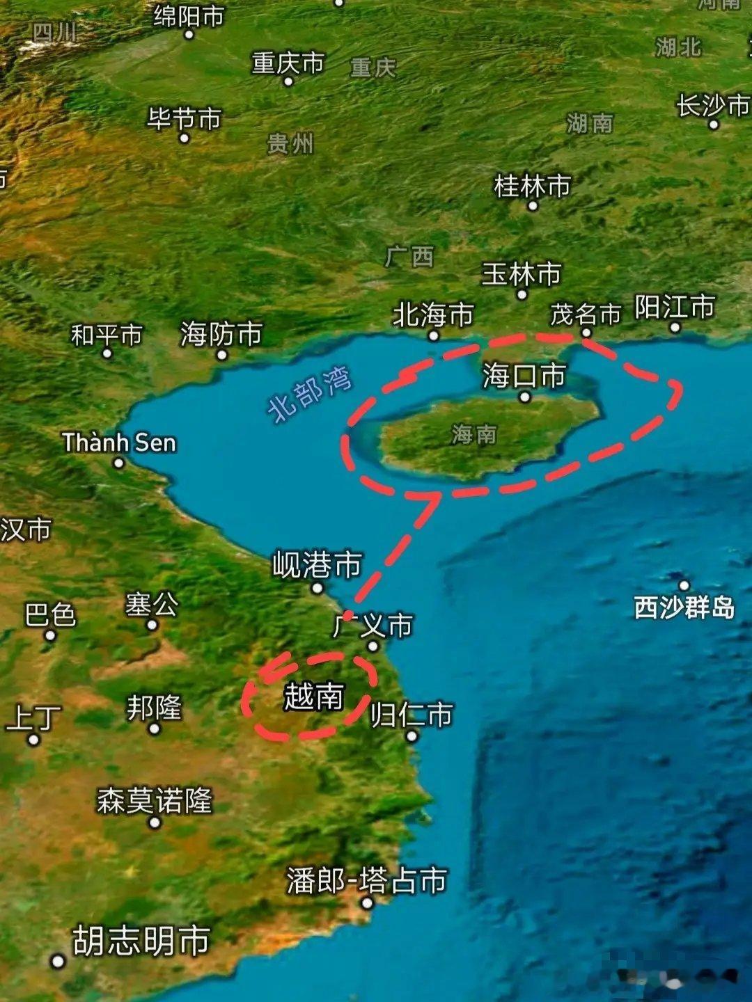 原来海南岛离越南这么近，就在北部湾的西面方向。海南岛12月18日