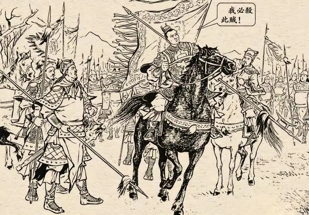 图中吕布很生气，似乎后果很严重。旁边的陈宫、张辽、高顺都在，好像在跟他...