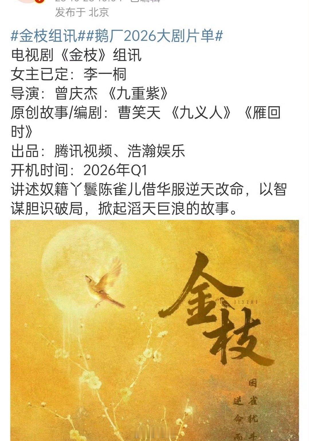 李一桐首部大女主剧金枝就是说李一桐也是好起来了啊！李一桐终于有自己的大女主剧了