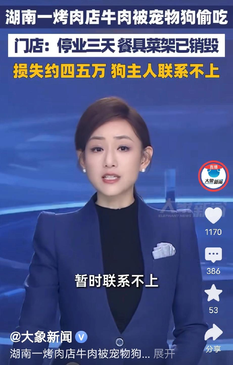 湖南衡阳，烤肉店老板查看监控发现，一只宠物狗趁人不注意，偷偷吃掉了桌边货架上的生