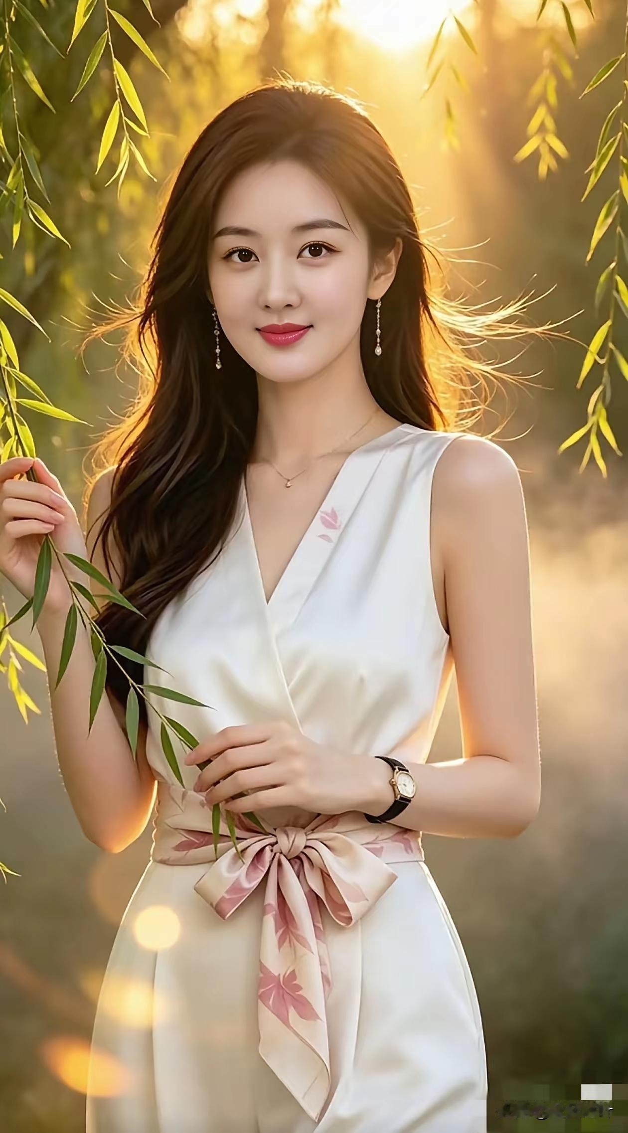 阳光下的美女在微笑。