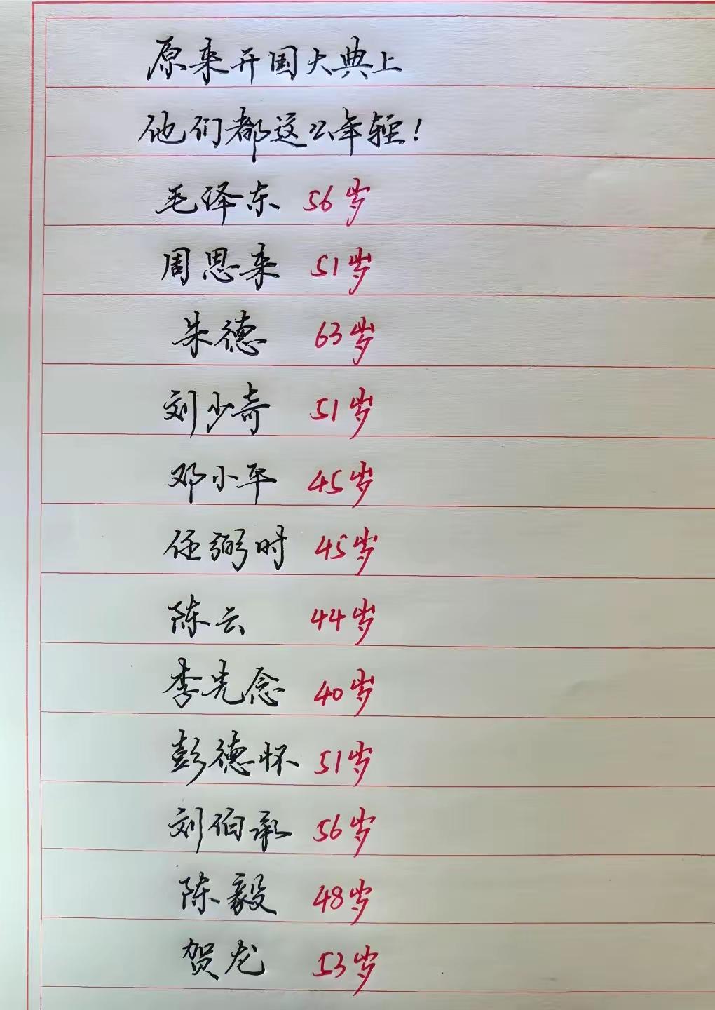 开国大典上，一众缔造新中国的先辈们正值风华。再看看他们的年纪，我们在干嘛？永