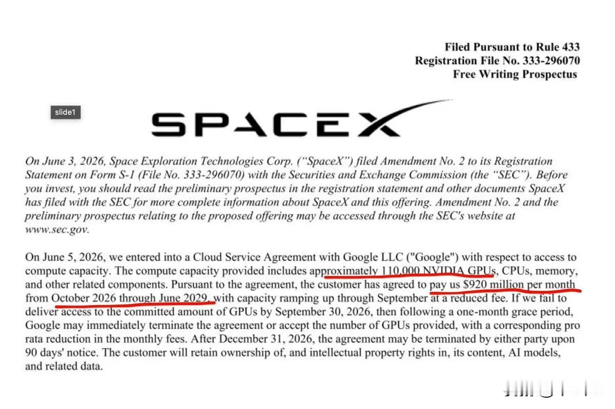 根据SpaceX公布的一份文件，赚钱还是得看马斯克。Google与其签订