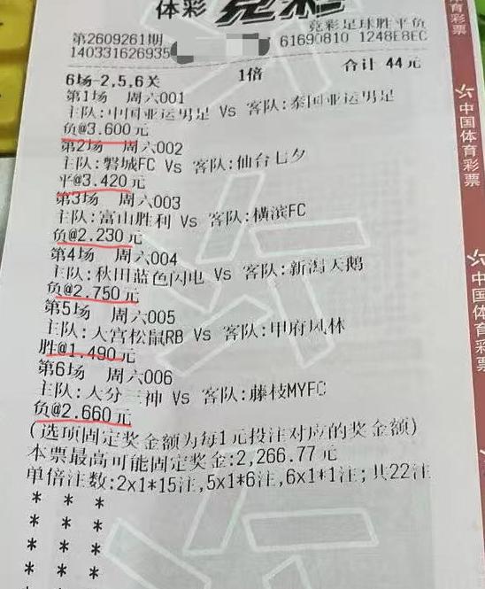 这张“6场-2、5、6关”的票，大家觉得能中几场？这张票，选择了今天足彩001