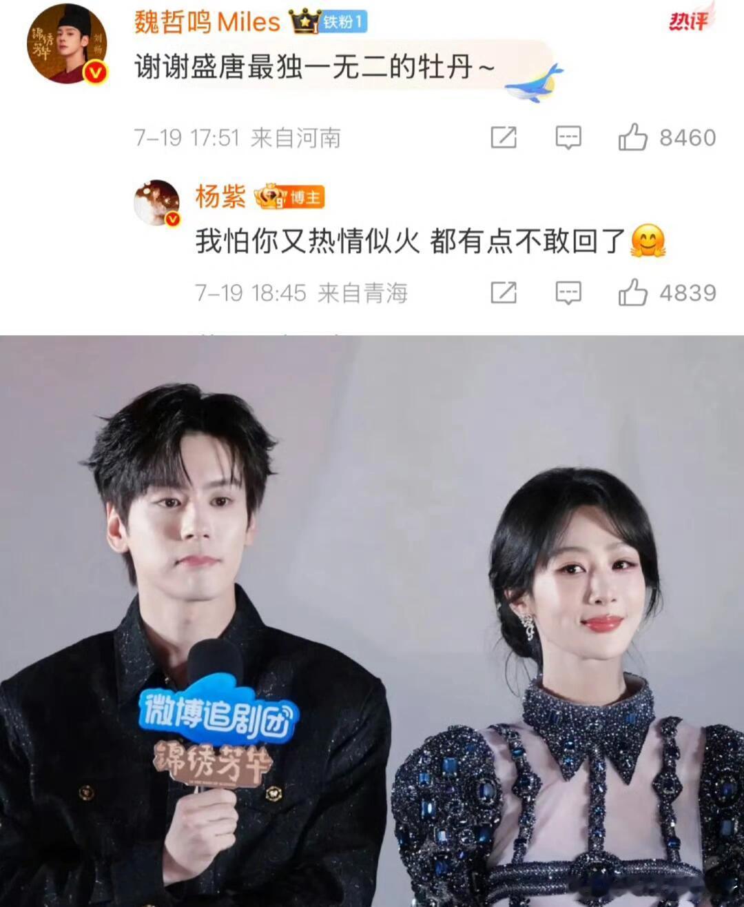 杨紫都有点不敢回魏哲鸣了杨紫魏哲鸣互动太好笑了紫妹都不敢回复了看到杨紫和魏哲鸣