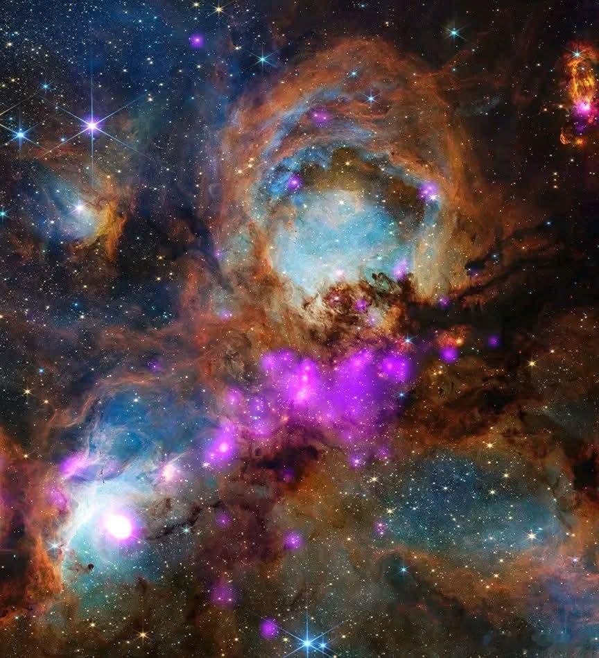 猫爪星云：混乱中的恒星摇篮，在这幅猫爪星云（NGC6334）的多波长视图中，该