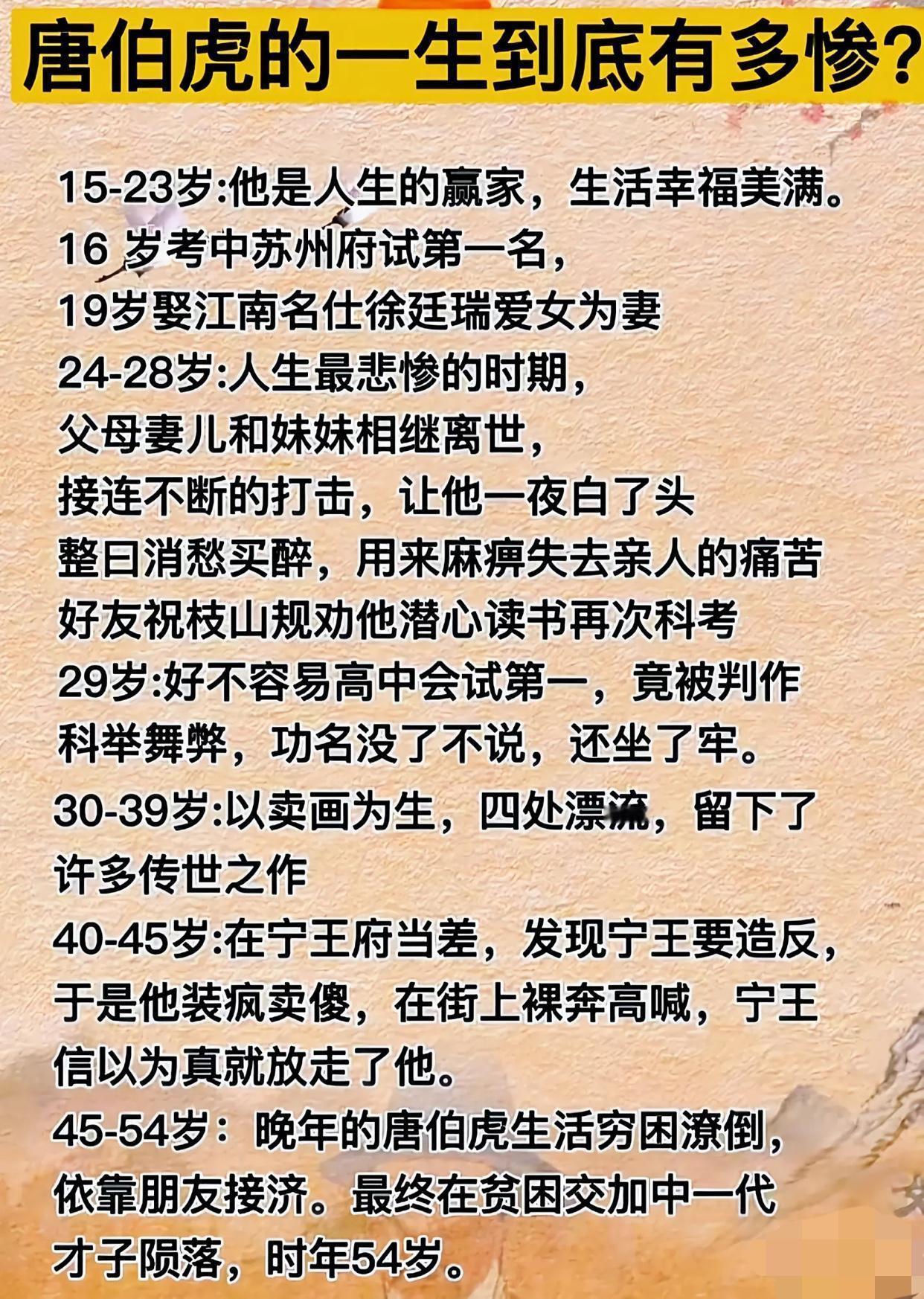 唐伯虎这一生也真够传奇的，状元当过，也落魄过。有才，但又太猖狂，不知道低调。