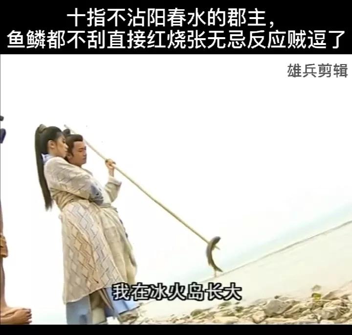 张无忌前面才把鱼叉了个透心凉，结果后面赵敏却又在盆里抓一条活蹦乱跳的鱼准备杀，这