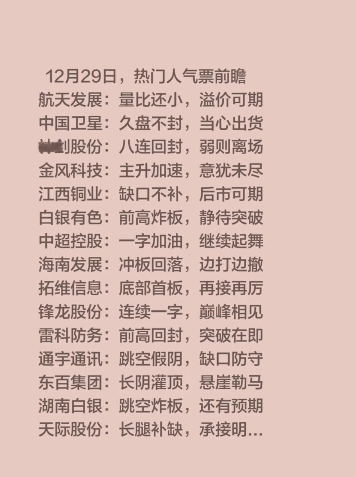 12月29日热门股票前瞻：航天发展、中国卫星、神剑股份等强势股分析"航天蓄势