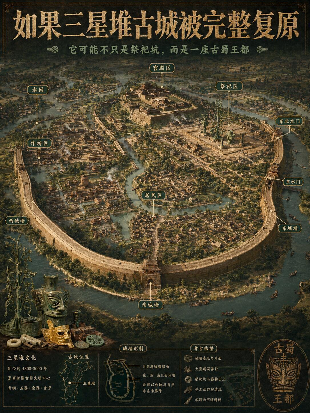 以前只知道三星堆的面具很神秘，直到看到这些复原图，才真正被震撼到。原来那些“