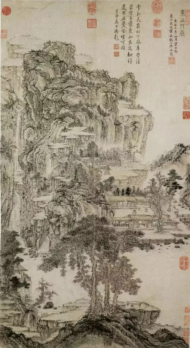 元王蒙东山草堂图。王蒙（1308年-1385年），湖州（今浙江吴兴）人。元末