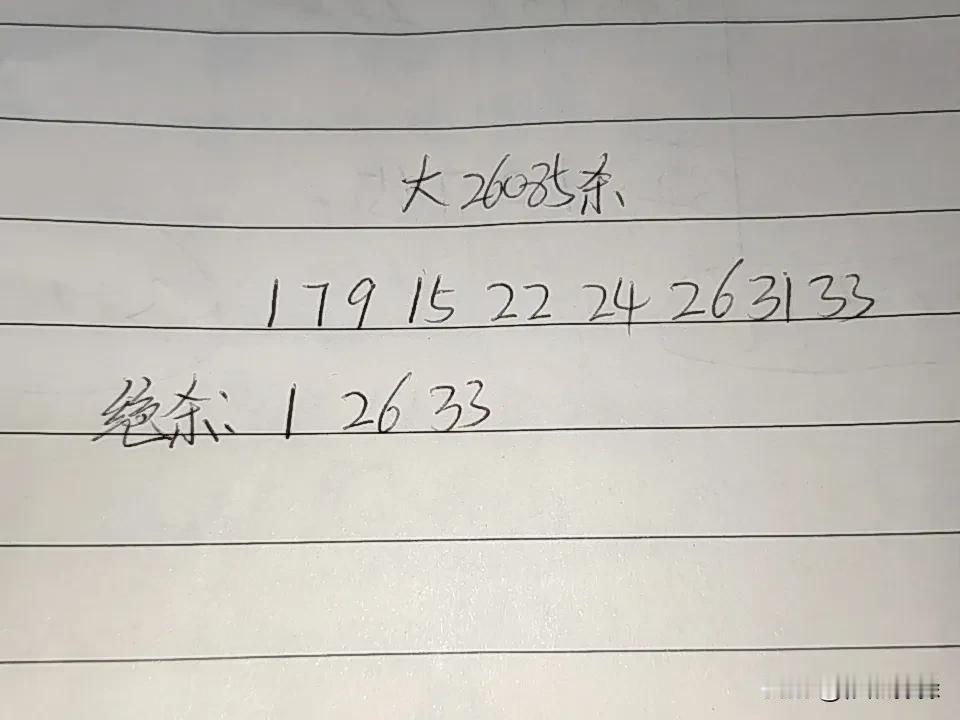 大乐透26085期排码01、07、09、15、22、24、26、31、33绝