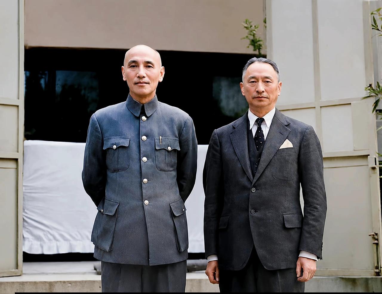 这是1940年代，重庆，民国外交家顾维钧与蒋介石的照片。这是一张不多见的照片。