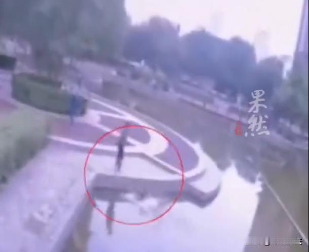 河北，一名十来岁小孩，站在自家小区景观池旁边玩耍，这个时候，后面悄悄靠近了一名同