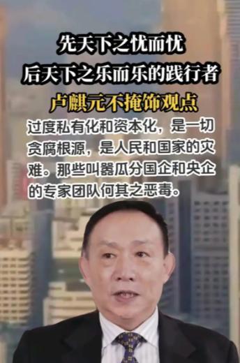 卢麒元说：“过度私有化和资本化，是一切贪腐根源，是人民和国家的灾难。那些叫嚣瓜分