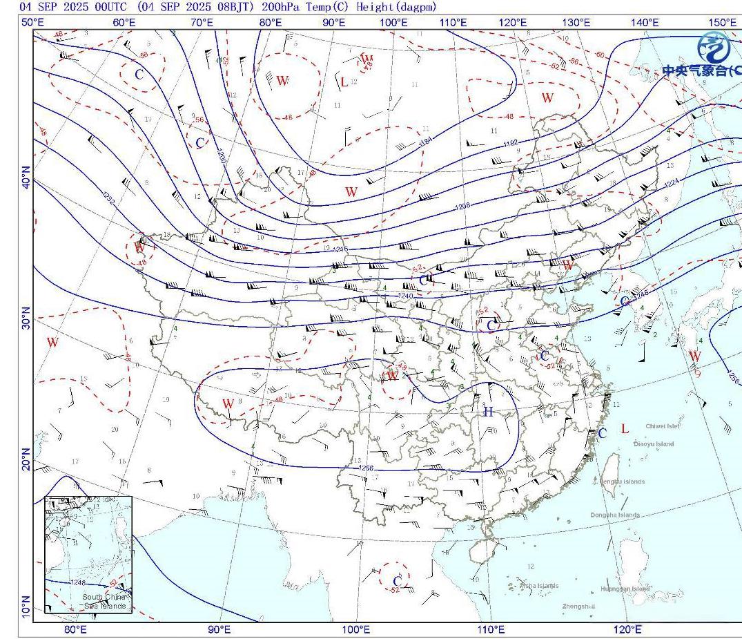 从今天的天气图实况来看，今天南方大部都受到副热带高压的影响，而且从高空200百