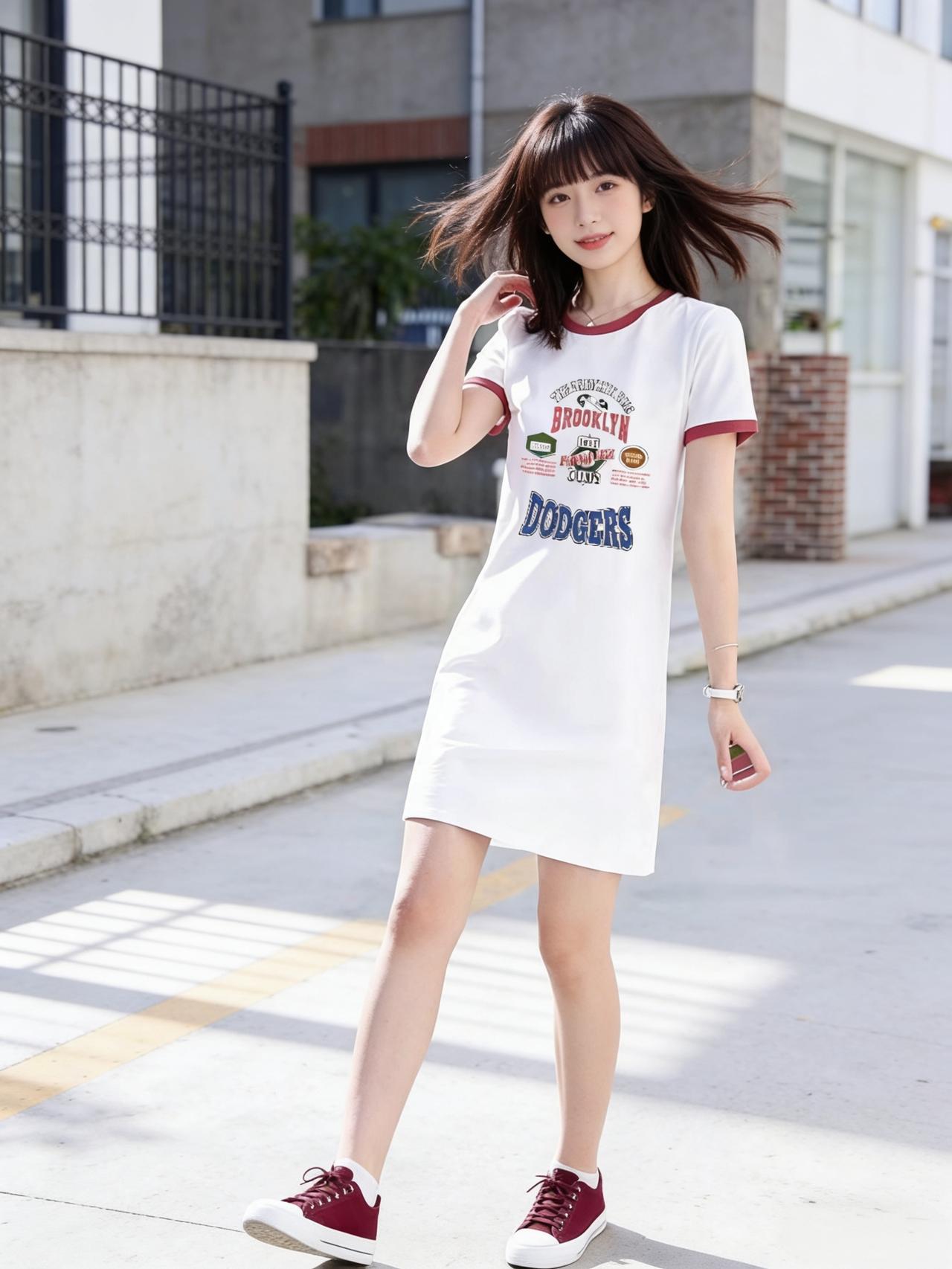 青春洋溢的街头穿搭，白色T恤裙搭配红色运动鞋，活力满满！🌞👟👗女生27岁，