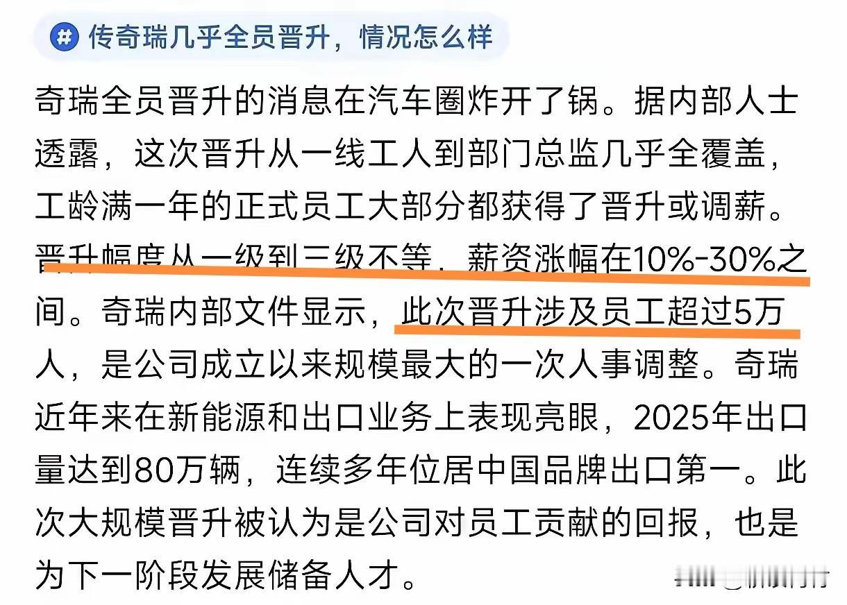 奇瑞竟然涨工资了！真是良心车企啊！涨薪10%-30%，涉及人员超5万人，这是