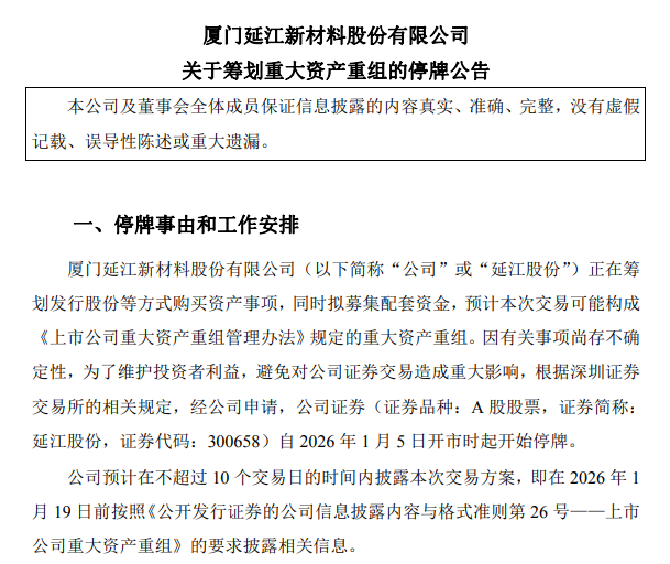 重大资产重组, 明起停牌!