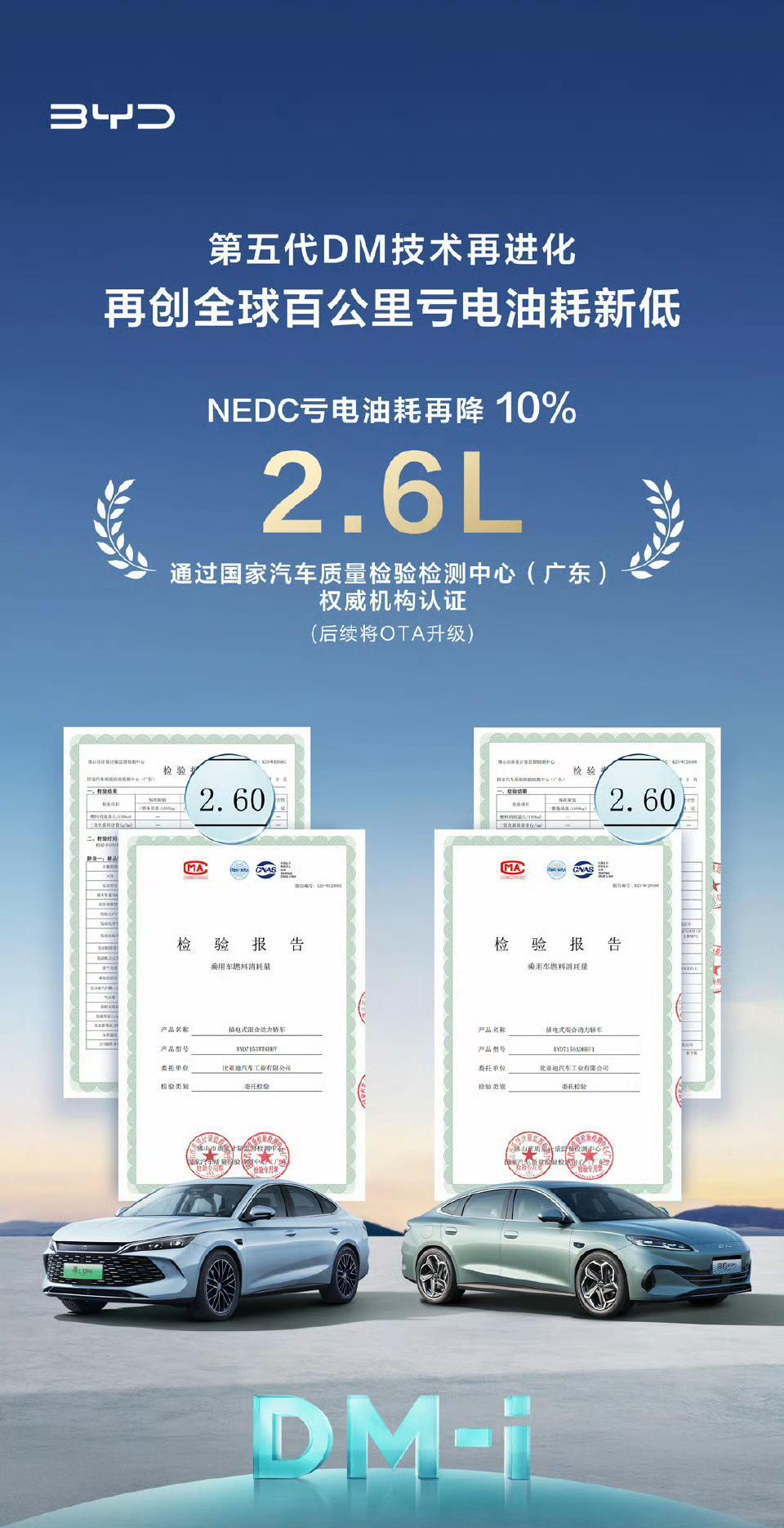 第五代DM亏电油耗刷新至2.6L！还得是比亚迪！别人不卷，那就自己卷自己。之