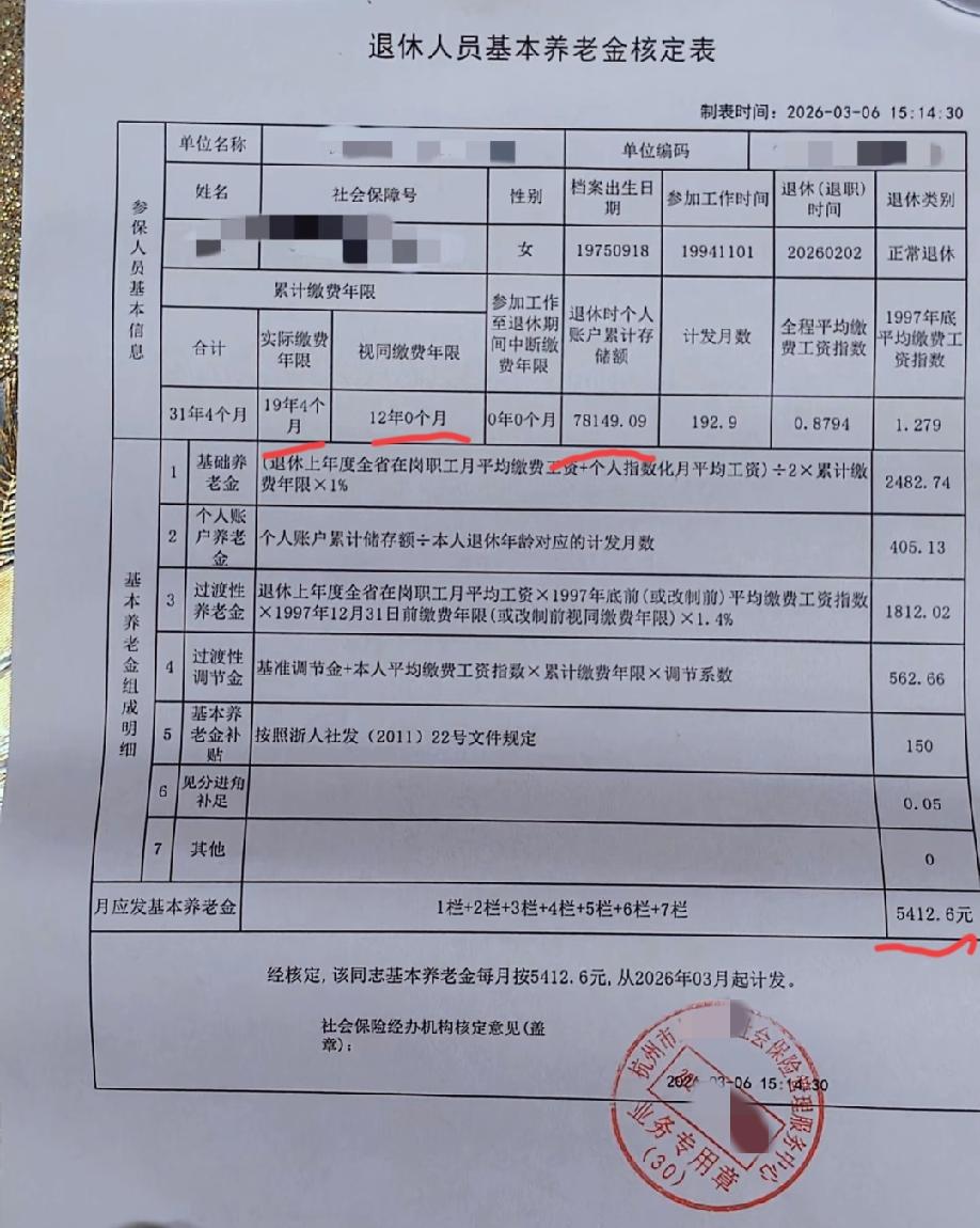 杭州主城区的退休养老金，大家觉得这个退休养老金可还行？这位大姐75年生人，94