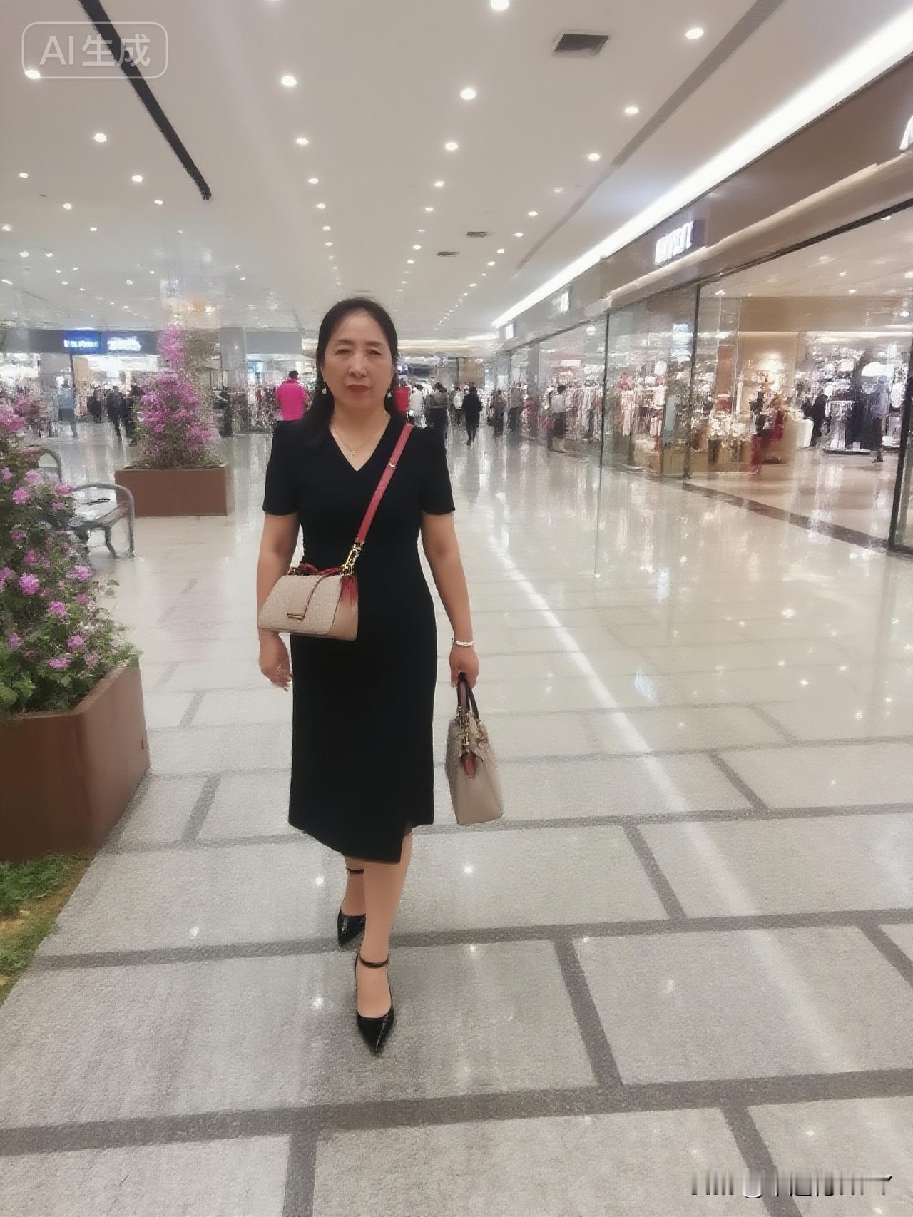 在一处宽敞明亮的购物中心内，地面铺着光洁的灰白相间地砖，倒映着顶部错落有致的灯光