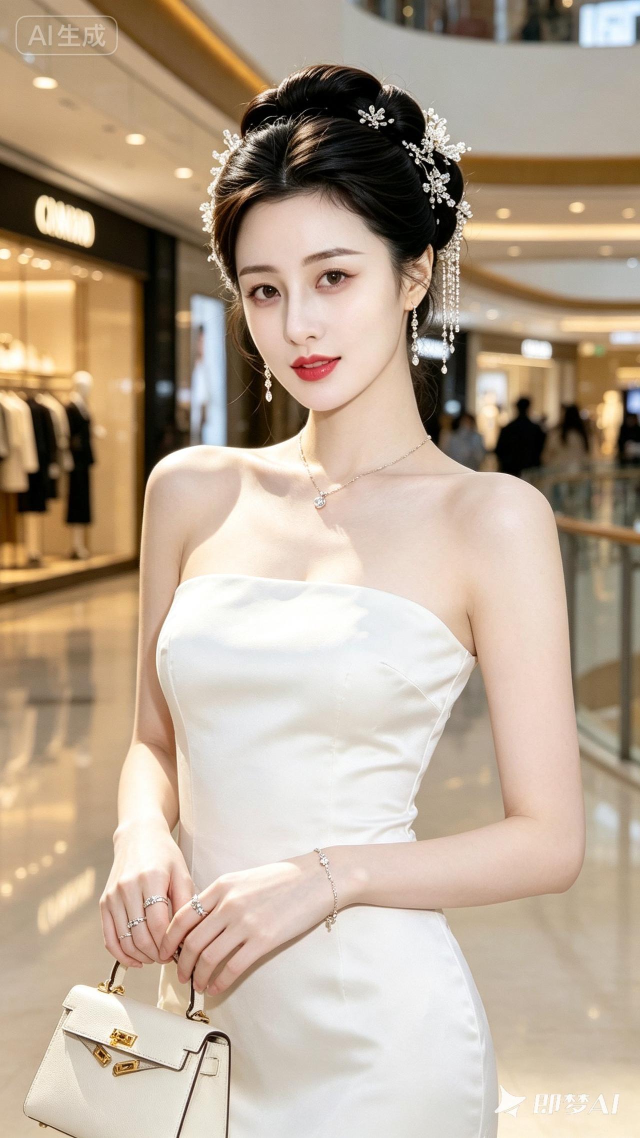 优雅白裙，闪耀珠宝，时尚购物，完美一天！👗💎🛍️