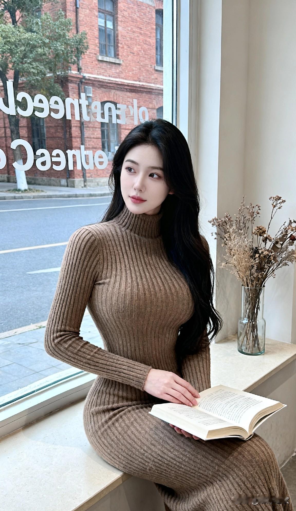 窗边读书的温柔瞬间，这才是岁月静好的模样！阳光透过窗棂洒落，她安静地坐在窗边