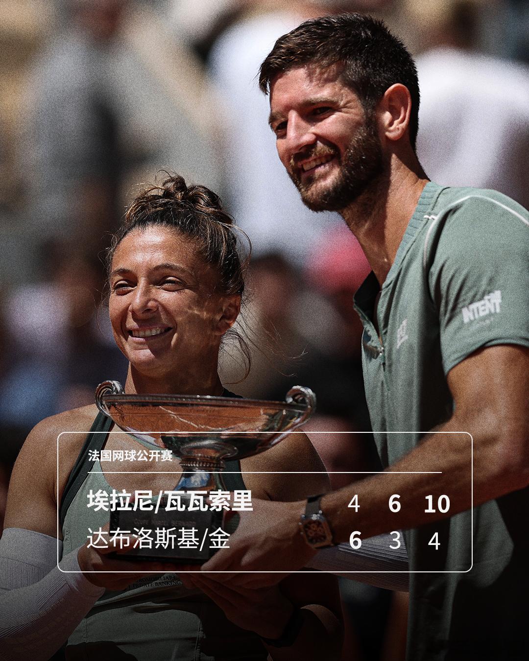 埃拉尼/瓦瓦索里卫冕法网混双冠军🏆法网2026混双决赛，埃拉尼/瓦瓦索里以