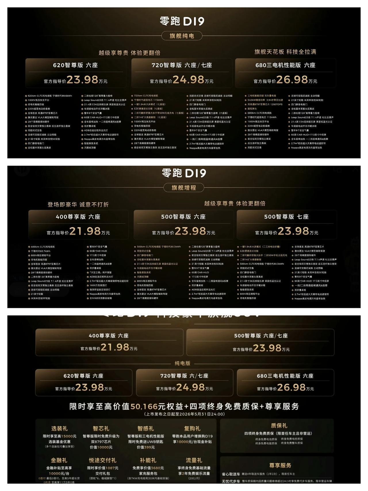 零跑D19价格公布，21.98万元起零跑D19增程版售价21.98万、23.