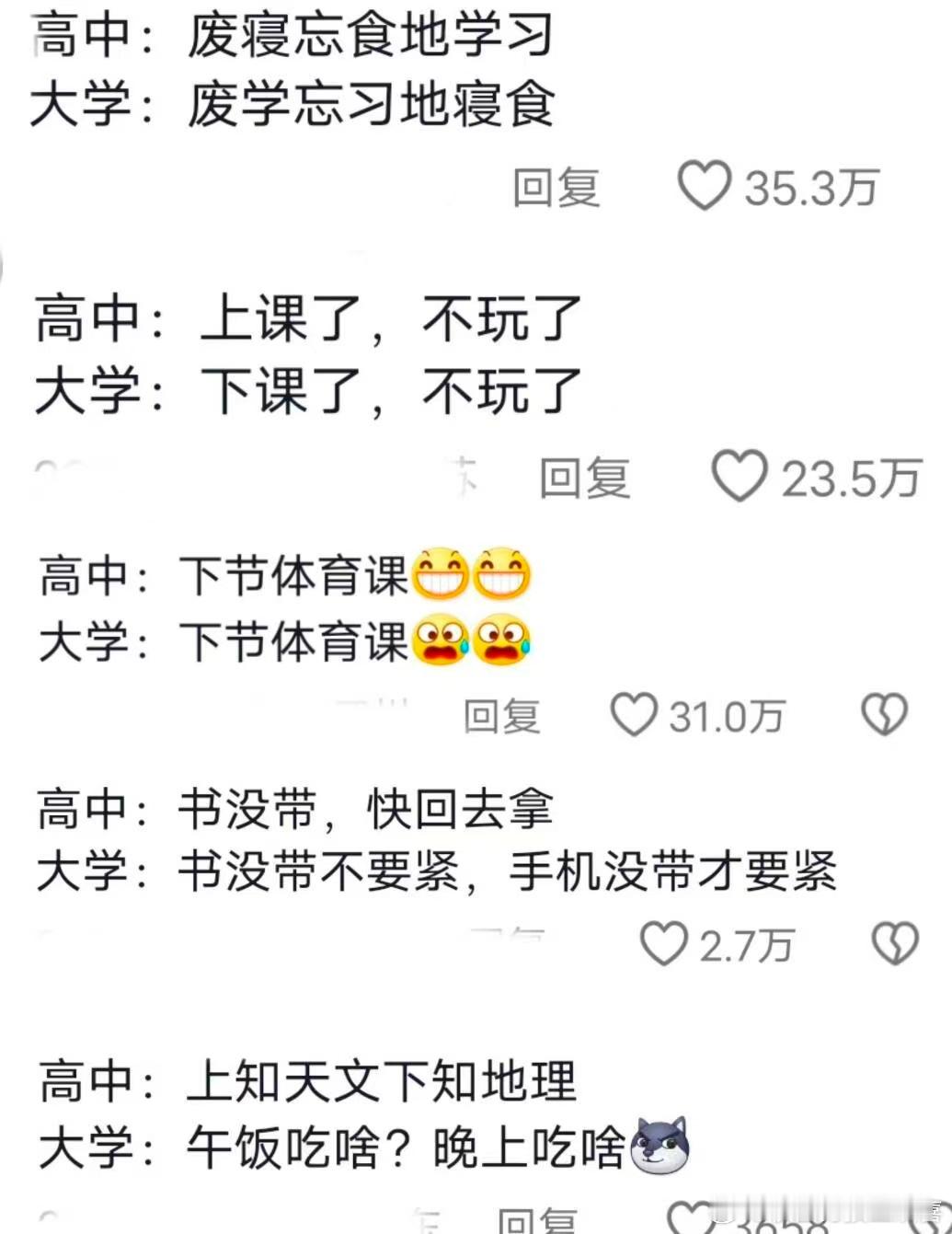 高中和大学的区别，太过明显了​​​