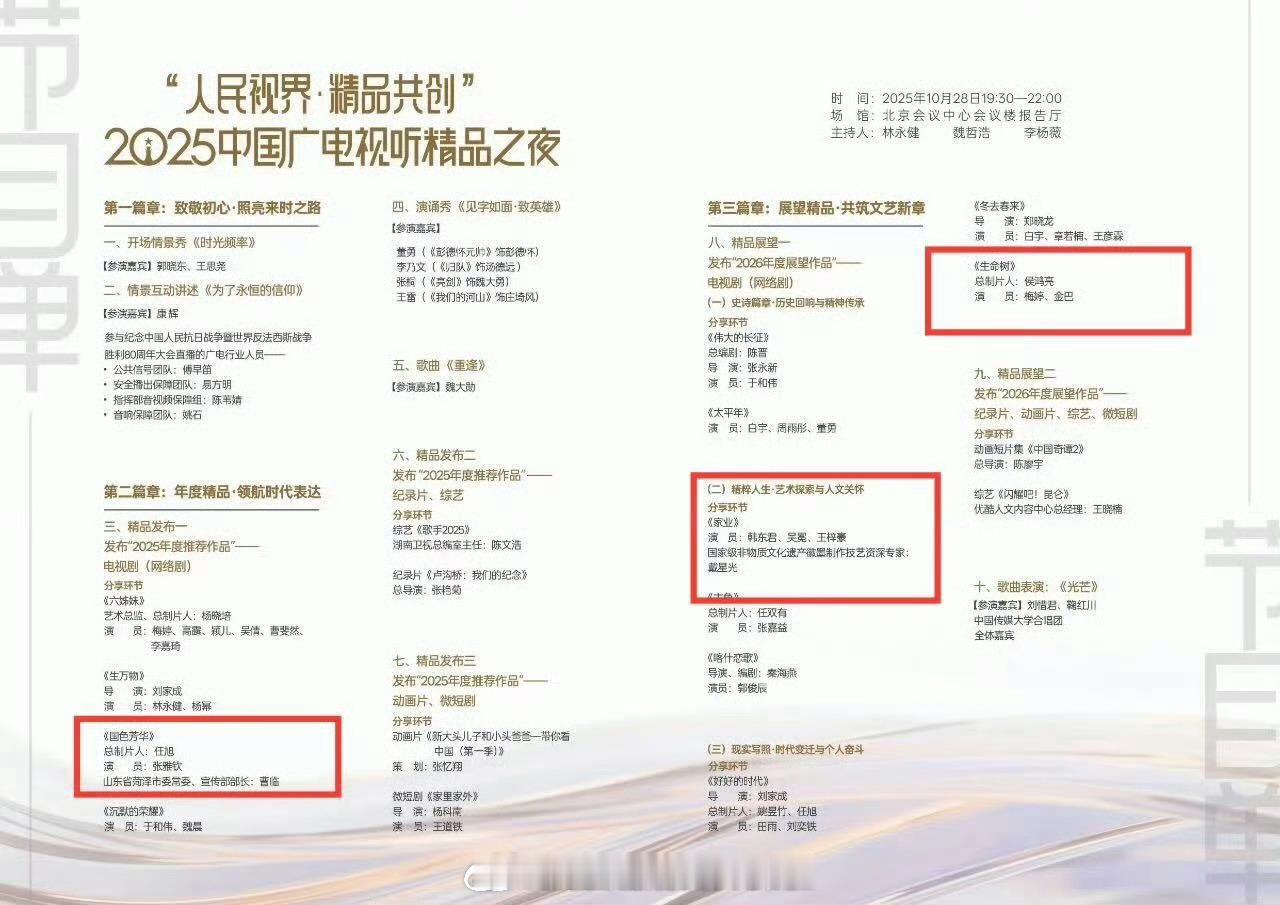 中国广电视听精品之夜，杨紫主演三部剧《国色芳华》《家业》《生命树》都上榜了。一共