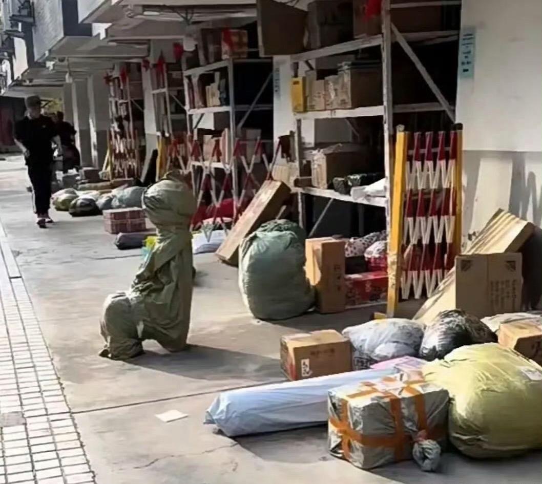 我今天下午到快递站领取包裹,看到门外放着的一个包裹挺特别,也更有意思,大家猜猜看