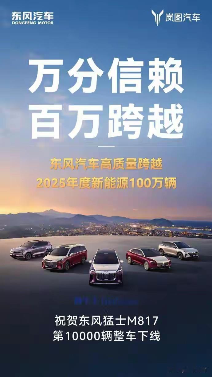 新能源汽车今年卖了100万台！东风牛啊！今天东风搞了个仪式，东风猛士817第