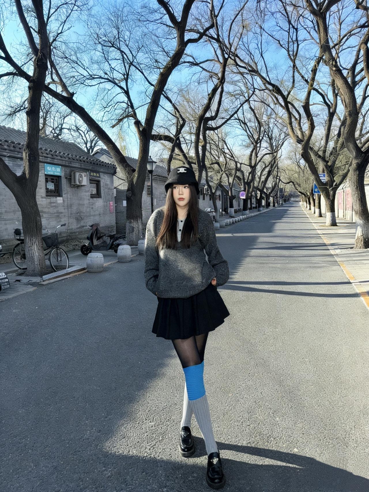 北儿京儿你美🥰🥹|||咱就说这件灰色毛衣也太懂搭配了！配个黑色百褶裙再来双