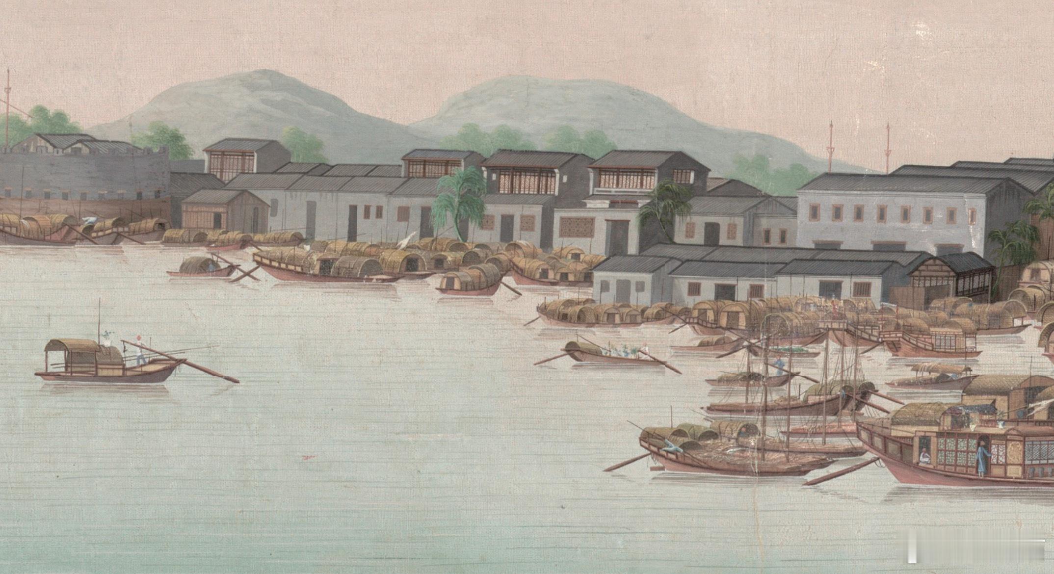 广州城珠江滩景图，清代​​​