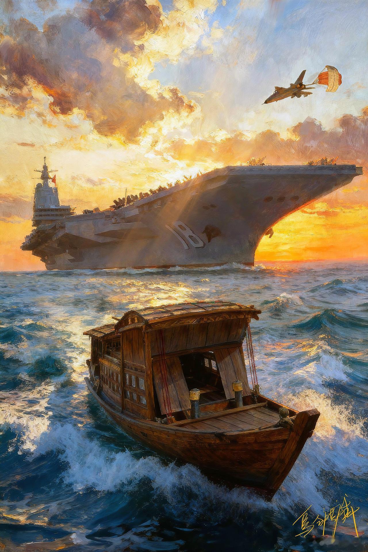 乌合麒麟这张画，画的太好了！ 从南湖红船的星星之火，到福建舰的劈波斩浪； 