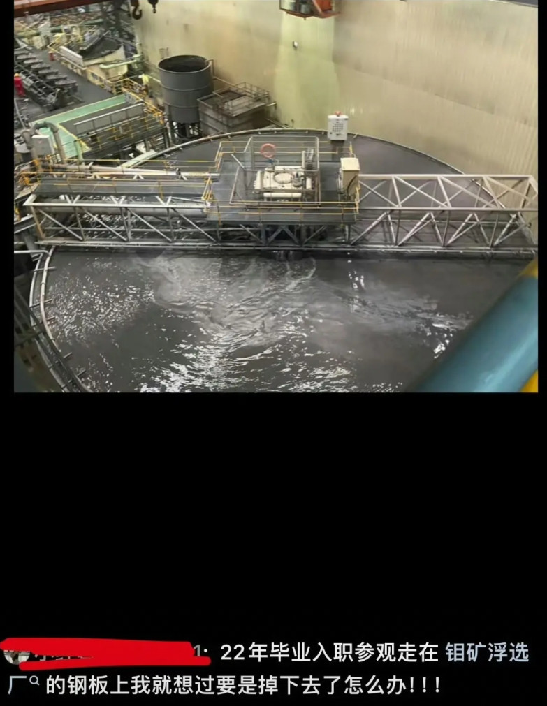 有当年在该厂工作过的学生发了原图，偌大的浮选池看着就令人心惊胆战，上面悬空的是仅