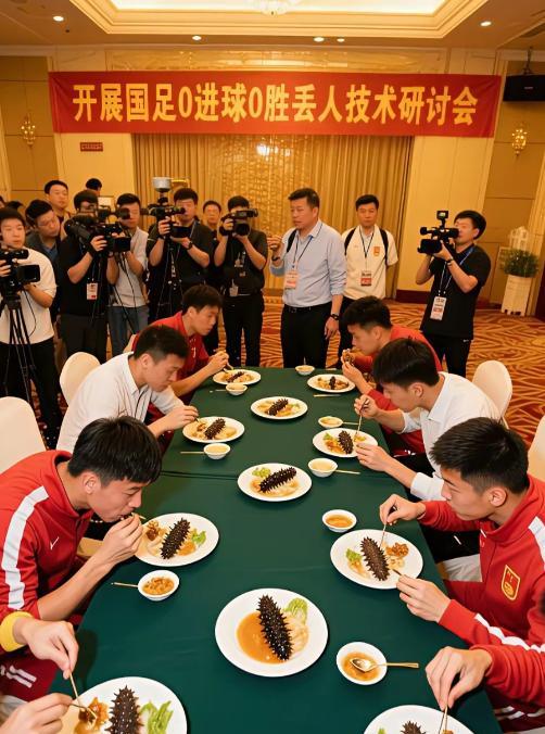 国足输球没挨骂，网友们却用AI做图，把这群人嘲讽的一无是处！画面上的条幅竟然是“