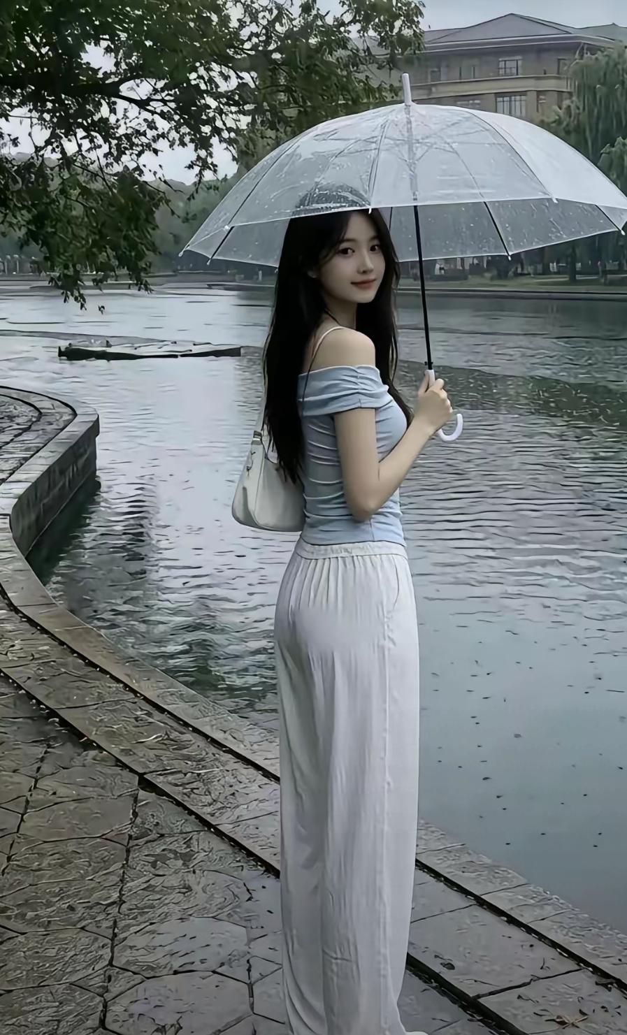这样的女朋友，开口要五十万彩礼，你给吗烟雨湖畔，撑着一把透明雨伞，简约清爽