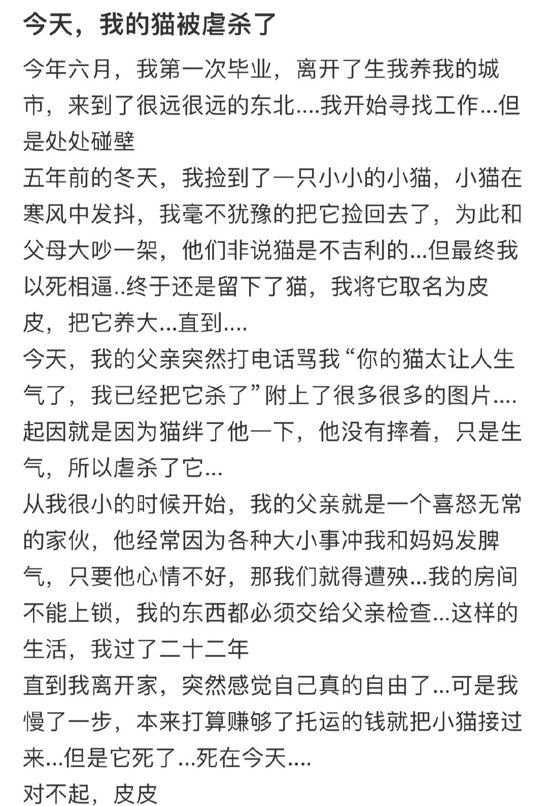 今天我的猫被虐杀了​​​