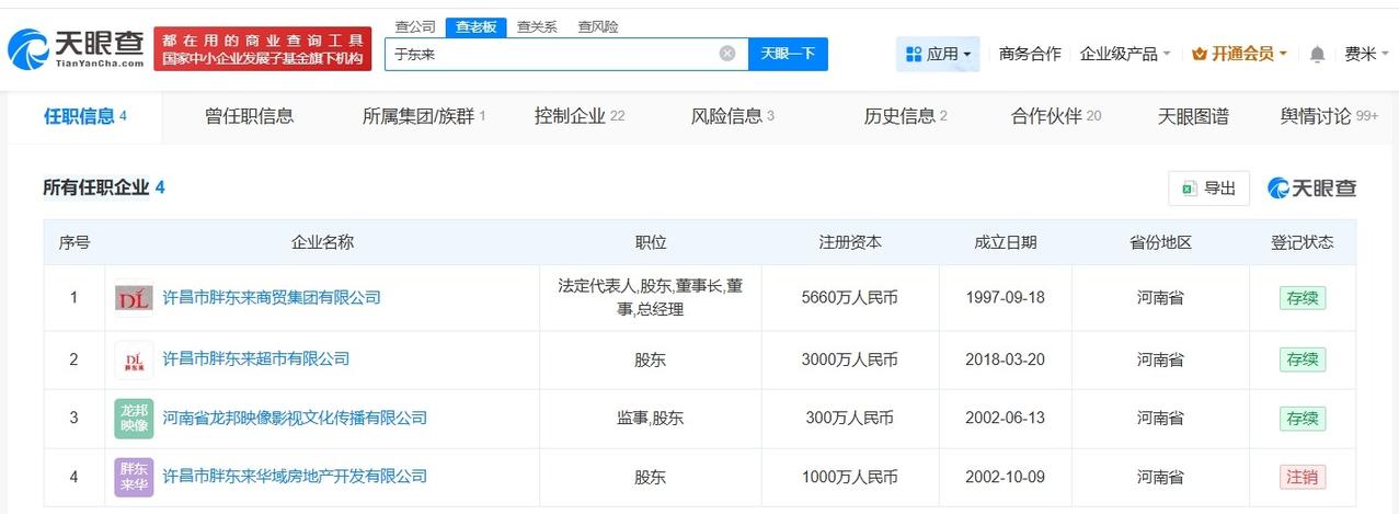 于东来实际控制超20家企业揭秘于东来商业版图于东来称员工其实不值这么多钱据媒